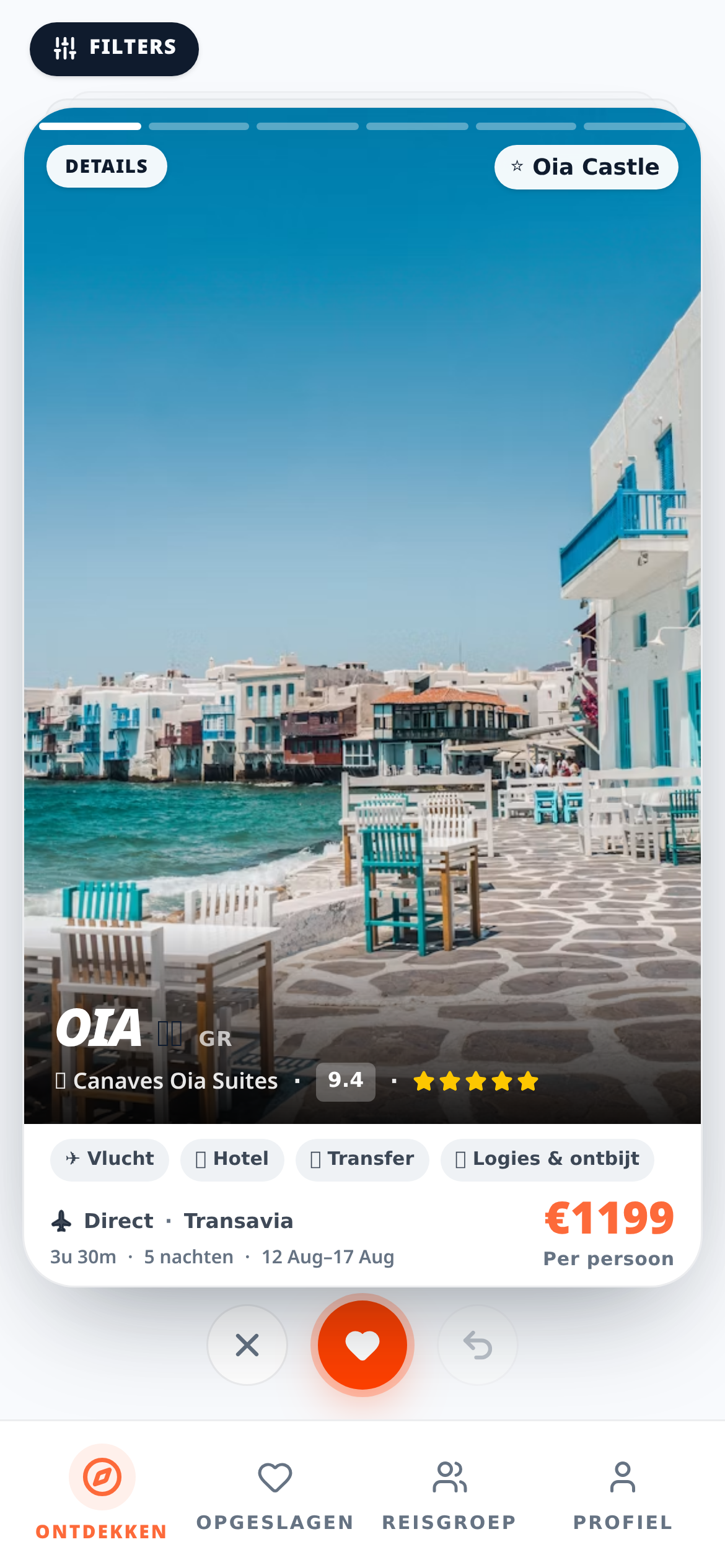 Swipe4Holiday app-scherm met vakantiekaart